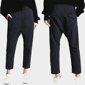 Nili Lotan 4 Slouchy Paris Pants $345 Drop Crotch Cotton Crop Washed Black